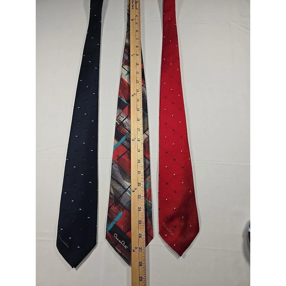 Tie Lot Of 3 Oscar De La Renta Designer‎ 100% Silk Men's Blue Red Signature
